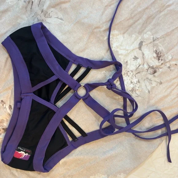 Vibrant Purple and Black Sports Bra - Picture 1 of 4
